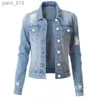 Damesjassen Herfstkleding Denim Jas Gaten Volledige halszak Jean Uitloper Dame Blauw Zwart 240305