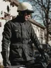 Herrenjacken NICHT AUF LAGER Gewachste Motorradjacke Vintage-Mantel mit Gürtel, mittellang, Schwarz