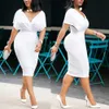 Robe d'été Sexy col en V tunique taille haute perles manches courtes dames rouge blanc moulante grande taille fête Club robe mi-longue 240229