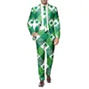 Two Piece Suit Male St PatrickS Day Long Sleeve Coat And Pants Printed Button Multi Pockets For Holiday Party Events 240305