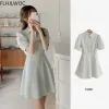 Vestido japão coreia chique design data meninas mulheres verão manga curta estilo formal único breasted botão sólido bonito mini camisa vestido