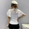 Блузка Летние кружевные топы для женщин 2023 Элегантная мода с вырезами Повседневная Blusas Mujer Корейский стиль Одежда с расклешенными рукавами Белые черные блузки