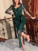 Dress 2022 New Fashion Vneck Sparkling Hot Printed Green Long Sleeve Evening Dress Evening Dress for Women party wedding Vestidos