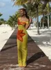 Chic Semi Transparent Print Knit Maxi Dress Women Casual Off Shoulder Sleeveless Vestidos 2024 Lady Elegant Vacation Beach Robe