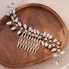 Gold Wedding Hair Comb Leaf Headpiece for Bride and Bridesmaids Crystal Bridal Hair Accessories