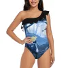 Swimwear Follow The Rabbit Sexy One Shoulder One Piece Swimsuit New Mesh Patchwork Swimwear Monokini Alice In Girl Cheshire Cat White