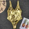 Roupa de banho nova brilhante ouro prata um pedaço maiô feminino banhista com decote em v maiô swim wear monokini