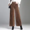 Corduroy Wide Leg Pant Autumn Pleuche High midja Casual Loose AnkleLength Pants Korean Palazzo Plus Size Byxor 240229