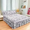 Garniture en dentelle trilatérale rehaussement jupe de lit taie d'oreiller ensemble de trois pièces housse de matelas antidérapante doux confortable coton Double 240227