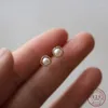 Studörhängen Real 925 Sterling Silver Fashion Delicate Shell Pearl Flower Earring For Women Girls Wedding Party Minimalistiska gåva smycken