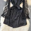 Casual Dresses Superaen 2024 Autumn Retro Style Nightgown Dress Women's Mesh Tassel Tie Design Black
