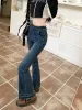 Jeans Vintage Jeans leggermente sfilacciati Primavera e autunno da donna Vita alta Slim Slim a ferro di cavallo Pantaloni svasati con bordo grezzo Jeans da donna