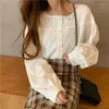 Camicette da donna Camicie da donna Autunno O-Collo Manica a lanterna Monopetto Stile coreano Ragazze Dolce Tempo libero Abbigliamento semplice Top Chic