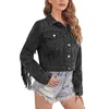 Kvinnorjackor jackor Stylish Fringe pärlor Löst denimjacka kappa höst mode långa damer ytterkläder tassel jean 240305