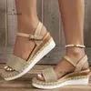 Moda sandálias de cunha de lona para mulheres verão 2023 casual alpercatas plataforma sandles mulher sola grossa não deslizamento sapatos gladiador