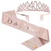 Nowa dekoracja 18 21 30 40 50 Rose Gold Satin Sash Crystal Crown Tiara Wszystkiego najlepszego z okazji urodzin