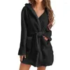 Women's Sleepwear Women Sleeping Robe Pure Color Thickened Winter Home Bathrobe Ladies Casual Hooded With Pockets Warm Simple Padded Pajamas