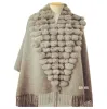 Fur 20 kolorów Kobiety szal Cape Cape Real Rabbit Fur Ball Ball Out Streetwear Present Mother's Warm Loose Long Poncho Cloak