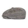 BOTVELA 100% Wool Tweed Check Newsboy Cap Men Gray Beige Herringbone Baker Boy Caps Flat Hat Gatsby Cabbies Boina 029 T200911262M