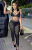 Sexy Sheer Two Piece Sets Mesh Outfits Women Vest Top and Leggings Set Club Wear Free Ship