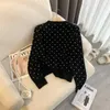 designer MIU Home AutumnWinter New Loose polka dot cardigan round neck long sleeve temperament versatile knitted sweater for women N901