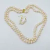 Necklace Earrings Set 2-row 8-9MM Natural Pink Cultured Freshwater Pearl Necklace/earring Set. European Women's Wedding Jewelry. 18-23 "