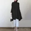 Tops Muslim Abayat Solid Color Lapel Button Placket Dovetail Arc Hem Abayas for Women Multicolor Long Sleeve Women's Shirt Islamic