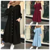 Muçulmano manga longa vestido feminino tamanho grande em torno do pescoço bolso commuter casual robe camisa vestido longo