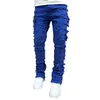 Calças femininas masculinas regular ajuste empilhado jeans remendo angustiado destruído reto denim streetwear roupas casuais jean