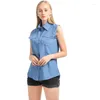 Women's Blouses Female Shirts Retro Collar Summer Casual Sleeveless Button Blusas Loose Solid Chemise Mulher Elegantes