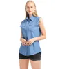 Bluzki damskie Koszule Retro kołnierz Letni przycisk bez rękawów Blusas luźne solidne chemise Mulher Elegantes