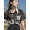 Chemise noire Tie Dye esthétique pas cher et jolis chemisiers livraison gratuite Vintage ample imprimé mode coréenne t-shirt à manches courtes pour femmes