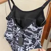 Designer Printed One Piece Bikini Sexy Leakback Swimsuit Rhinestone Letters Adorn Beach Bikinis For Women Summer Surf Swimwear