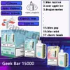 Original Premium Geek Bar 15000 Puff Descartável E-cigarro 16ml Cartucho pré-carregado 17 sabores 650mAh Bateria recarregável 15K Puffs Vape Pen