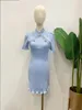 Womens Knit Trompet Mini Jurk Chinese Cheongsam Kraag Diamant Korte Mouw Slanke Vrouwelijke Lente Zomer Gewaad 240223