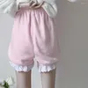 Women's Shorts Cute Lolita Girls Warm Velvet Winter Sweet High Waist Lace Plush Summer Kawaii Bloomers Pink White