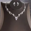 Deluxe Cubic Zirconia Leaf Bridal smycken Set Wedding Jewelry Set Rhinestone Crown Halsbandörhängen 240228