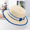 Wide Brim Hats Bucket Hats New Summer Womens Rowing Beach Hat Wide Silk Womens Casual Panama Hat Womens Classic Flat Bow Knot Straw Hat J240305