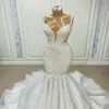 Bahar Gelinlik 2024 Seksi V yaka İnciler Aplike Dantel Seviye Oragnza Gelin Gowns Chic Vestidos Noiva Robe De Mariage