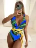 Roupa de banho sexy mergulhando maiô uma peça folha impressão banho feminino 2022 criss cross beachwear verão sem costas maiô feminino com cinto