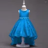 Girl Dresses 4-14T Summer Wedding Birthday Party Children Clothing Performance Dance Girls Lace Princess Long Tail Dress