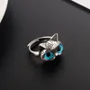 Anillos de clúster Fashion Silver Color Fat Gato Azul Ojos Lindo para hombres Retro Acrílico Pareja de mujeres Joyas al por mayor