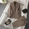 Women's Two Piece Pants Tesco Fashion Blue Suit Notch Lapels Blazer Office Slim Pantsuit Casual Female Outfits 2 Ropa De Mujer