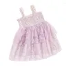 Robes de fille KMBANGI enfant en bas âge bébé filles robe d'été sans manches jarretelle imprimé fleuri buste froncé couches Tulle princesse