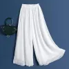 Capris moda mulher casual chiffon calças de perna larga tamanho grande solto sólido branco elástico cintura alta roupas femininas calças oversize