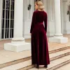 Klänning våren 2023 elegant röd lång klänning sammet fast färg premium formell kväll vestidos maxi klänningar för kvinnor