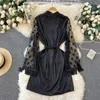 Casual Dresses Superaen 2024 Autumn Retro Style Nightgown Dress Women's Mesh Tassel Tie Design Black