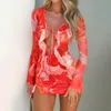 Mode Frauen Tops Rock Anzug Langarm Floral Bandage Strickjacke Sommer Casual Kurze Outfit Club Streetwear S M L 240229