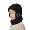 Ensemble écharpe et chapeau d'hiver pour garçons et enfants, bonnet tricoté en peluche avec housses de Protection des oreilles chaudes