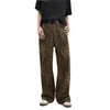 Women's Jeans Tan Leopard Women&Men Denim Pants Female Oversize Wide Leg Trousers Street Wear Hip Hop Vintage Cotton Loose Casual